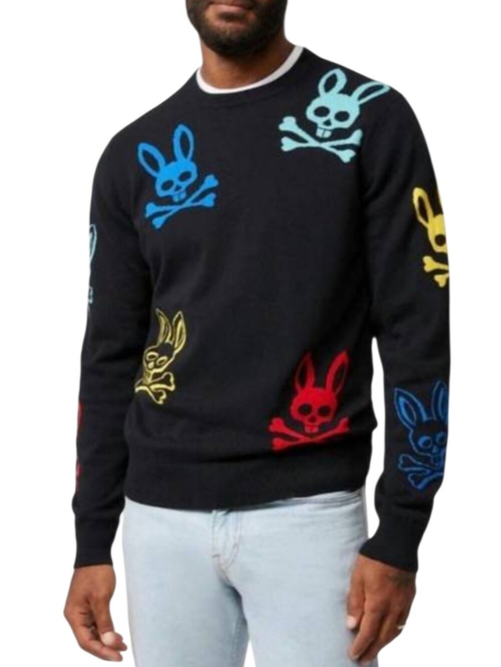 Psycho Bunny Men's Lacomb All Over Bunny Cotton Crewneck Sweater Size Medium